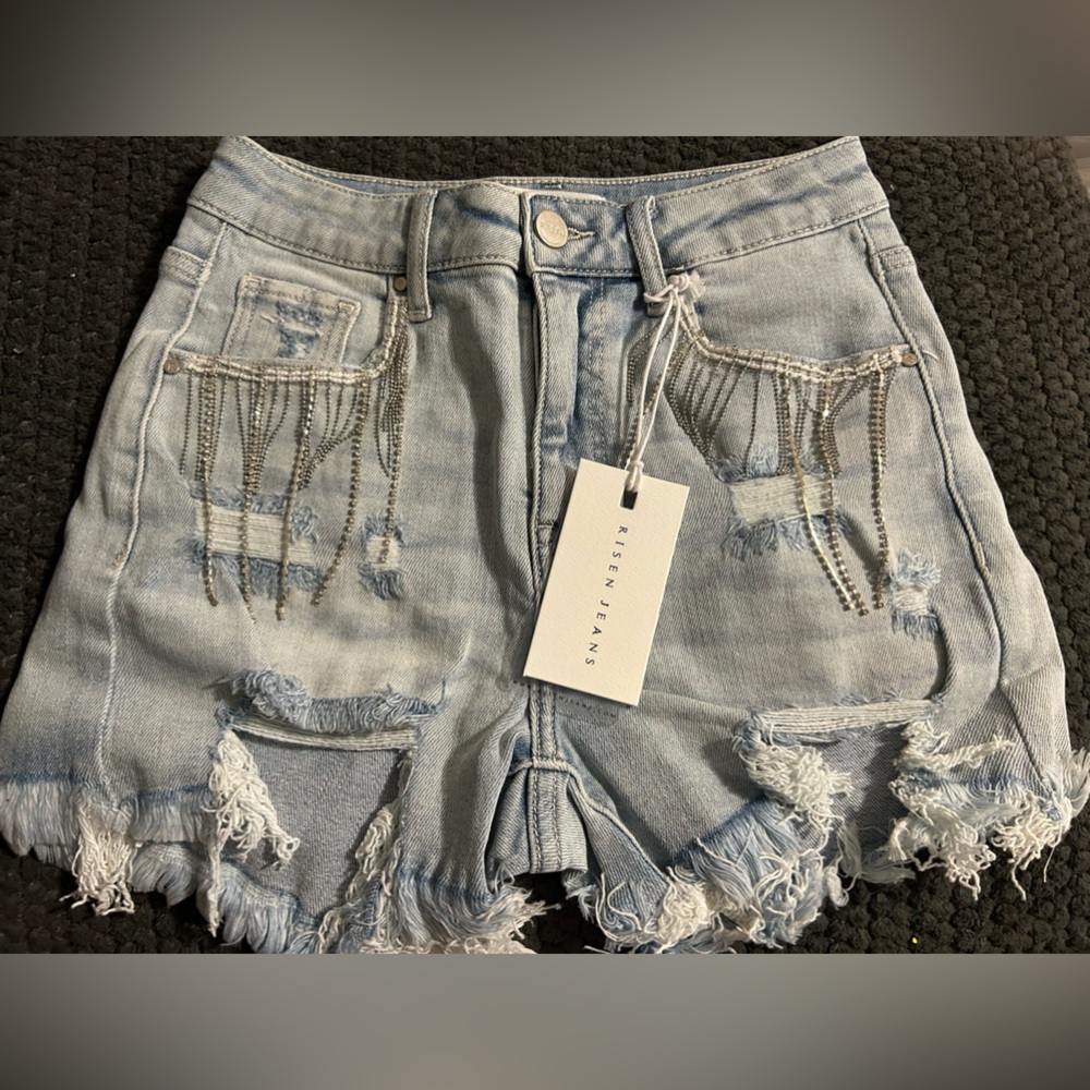 New RISEN BRAND hi rise  jean shorts! With beautiful rhinestones